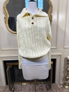 Sears Sweater XL Men's Sportswear Cable Knit Ivory Eclectic Grandpa Vintage